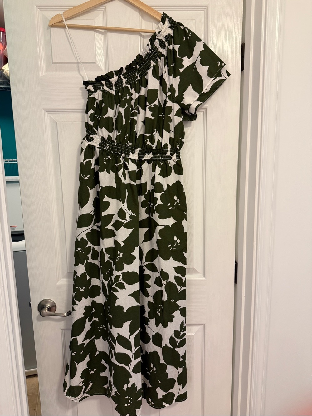 NWOT J CrewOne-Shoulder Olive Green Floral Maxi Dress Small